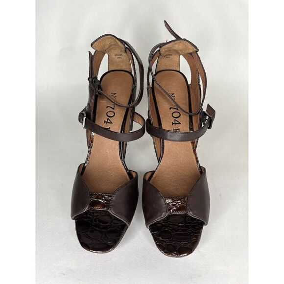 NO. 704b VERNA Brown Leather Patent Croc Embossed Heels Women’s Sz 38.5EU/8M US - Picture 2 of 14